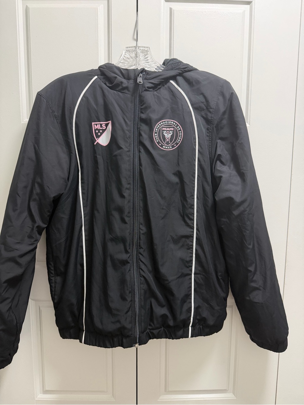 MLS Kids' Black Hooded Rain Jacket with Pink Accents